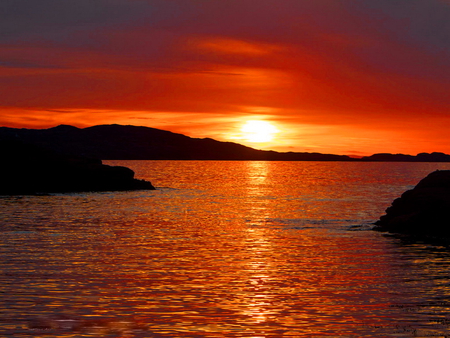 Silver ocean sunset - red, silver, water, beautiful, sunset, sea, ocean, nature