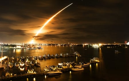 Beautiful Scenery - nature, night, sunset, boats