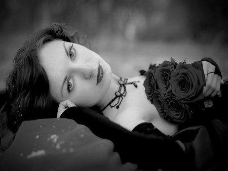 My Gift To You - roses, black and white, face, woman