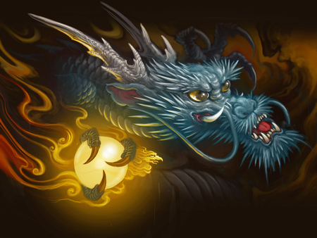 THE BLUE DRAGON - glowing, dragon, blue, ball