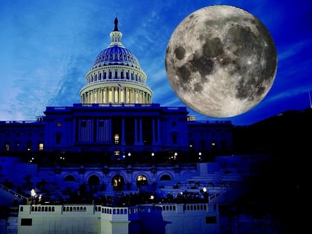 DC moon - sky, moon, castle, monuments, art