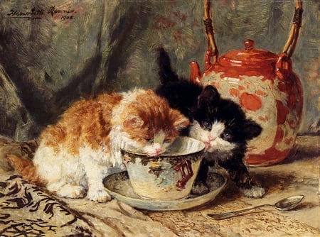 Henriette Ronner * High tea - henriette ronner, kitten, painting, art, cat