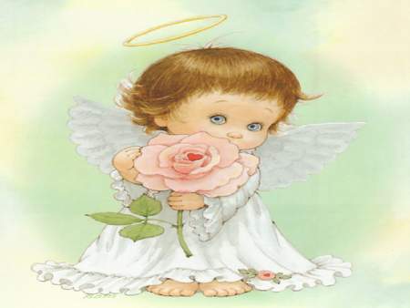 Angel with rose - cute, fantasy, ruth morehead, angel