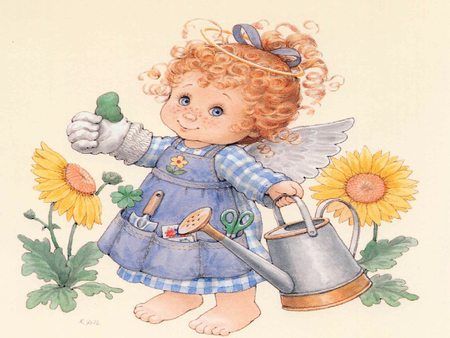 Gardiner angel - fantasy, ruth morehead, sunflower, cute, angel