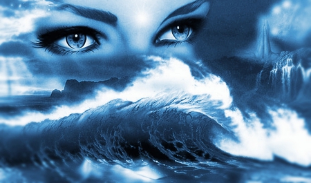 Blue - eyes, sea, blue, woman