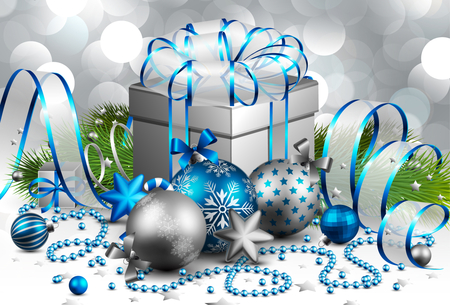 Merry Christmas - nice, pearls, beauty, xmas, gift, branch, magic, colorful, magic christmas, balls, silver, box, pretty, cool, grey, holiday, green, ribbon, gifts, stars, winter, lovely, christmas, star, merry christmas, blue, beautiful, colors, decoration