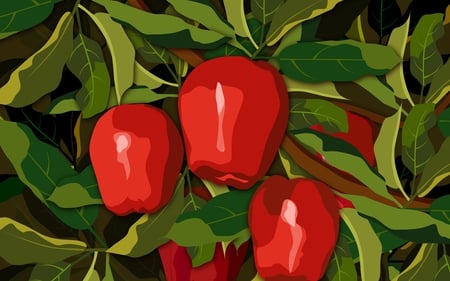 Red apples - ref, apples, leaf, painting, art, green