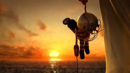 Sunset - ball, sky, sunset, sea