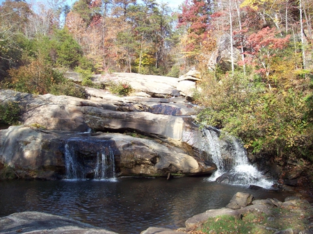 Mini Falls - fall, waterfalls, trees, water, boulders, rocks