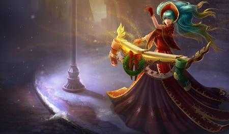 Silent Night Sona - christmas, league, league of legends, maven of the strings, lol, sona