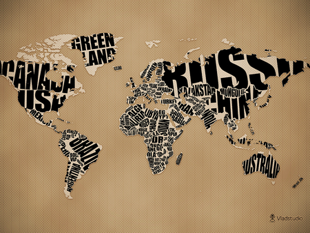 World Map - map, black, world, tan, typographic