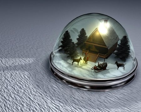 Snowglobe - santa, trees, snow, house, deer