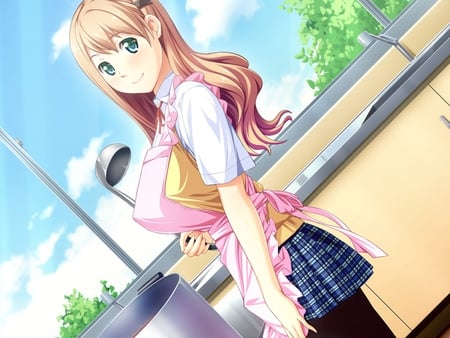 He was nice.. - cte, cooking, lovely, green eyes, apron, sweet, sky