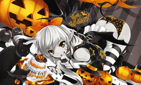 Halloween - halloween, cake, candy, pumpkin, cat, anime