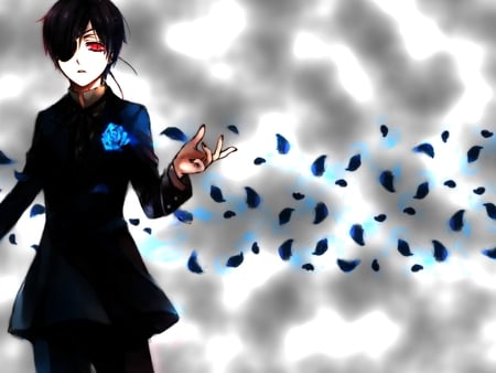 Dead Rose - clack, rose, red eye, earl, dead, kuroshitsuji, cool, blue, boy, dying, anime, ciel, demon