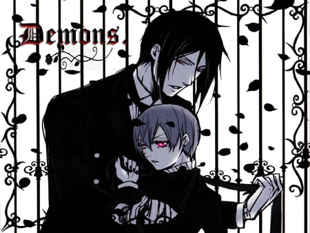 Noble Demons - ciel, anime, demons, kuroshitsuji, cool, earl, black, manga, white, sebastian, tainted, noble, red, bars, rose