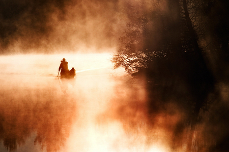 Blissful - lake, heavenly, lone, peaceful, quiet, beautiful, canoe, solitude, misty