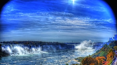 Niagara Falls - tourist trap, powerful, blue sky, waterfall, honeymoon, forceful, wide lens, beautiful, hdr, hot spot