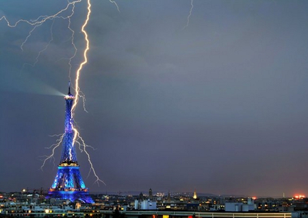 eiffel tower - eiffel, tower, lightning, blue