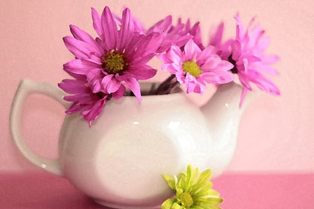 time-for-tea - teapot, flowers, still life, pink