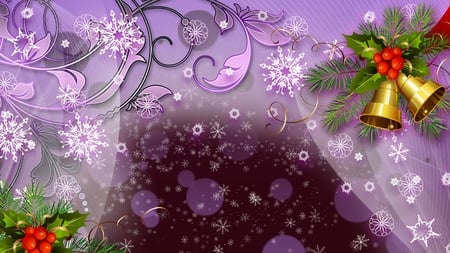 Ring in the New Year - bells, holly, berries, christmas, purple, snow, new years, feliz navidad, firefox persona, lavender