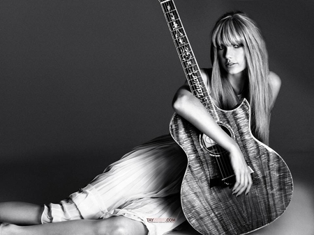 Taylor Swift - beauty, woman, actress, girl, guitar, music, singer, instrument, taylor swift, black, model, white, swift, taylor, beautiful