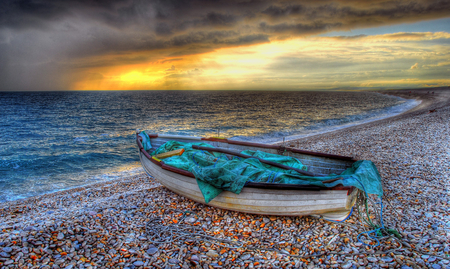 Sunset-HDR - nice, beauty, horizon, sky, beach, photography, water, great, sunset, amazing, view, pretty, cool, clouds, hdr, boat, ocean, landscape, rain, lovely, nature, blue, beautiful, scenery, stones, colors, sunrise, sea