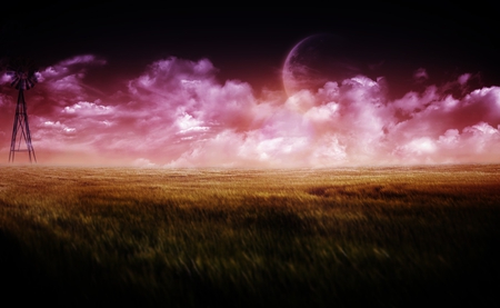 Pink storm - storm, clouds, moon, pic, colour, image, planet, pink, space, fantasy, picture, field, color, wall, wallpaper