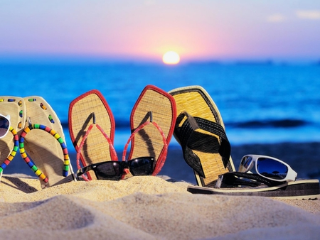 Vacations - beach, sand, sunrise, glasses