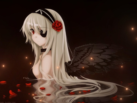 Sweet anime angel - woman, people, angel, girl, anime, water, fantasy