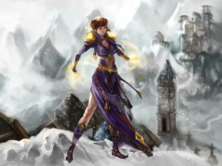 Fantasy girl - fantasy, cute, castle, anime, girl, snow