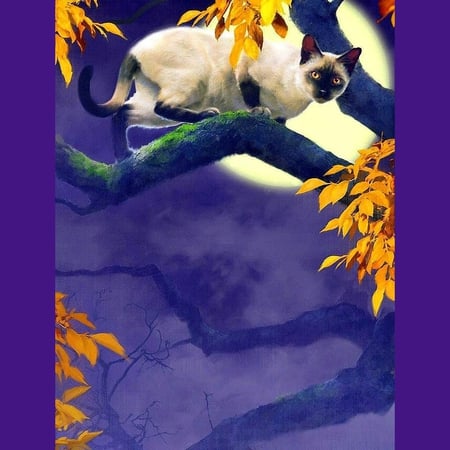 Robert Papp - animal cat, kitten, painting, art, tree, robert papp