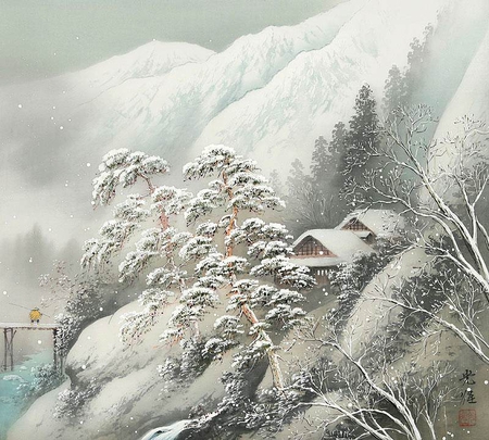 Friend vying asked whether he wrote the winter. Koukei Kojima. winter came - koukei kojima, winter, painting, art, mountain