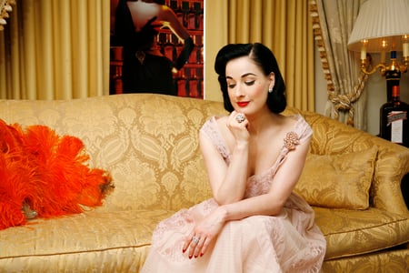 Classy Look - woman, sofa, classy, red lips, lovely, dita von teese, chair, beautiful, look