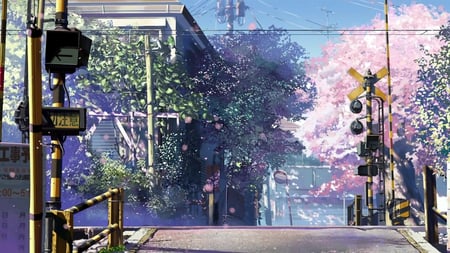 5-Centimeters-Per-Second - railway, japan, beautiful, crossing, anime, scene