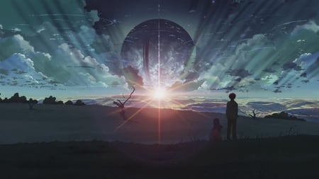 sunrise - anime, beautiful, sunrise, 5-centimeters-per-second, romance, couple