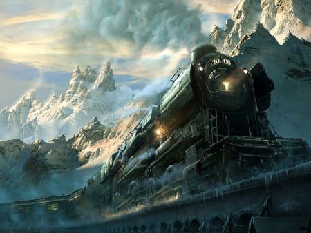 TRAIN TRAVEL FANTASY - train, locomotive, travel, winter, mountains