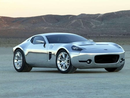 sports car - silver, mountains, silver alloys, front engine, desert, two seater