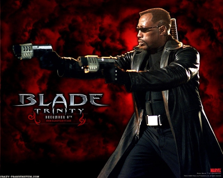 blade trinity - vampire, wesley snipes, guns, sword, leather coat