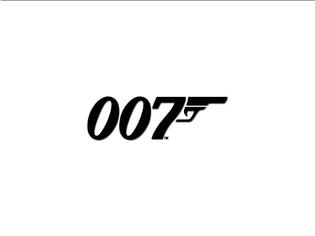 007 logo - blacl writing, white background, numbers, gun