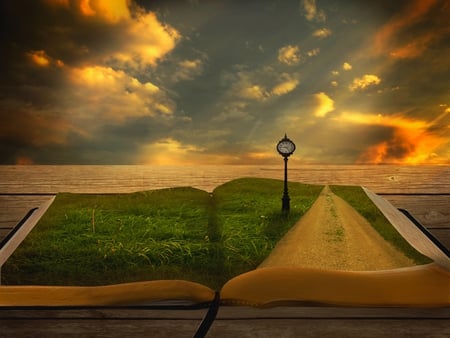 BEDTIME STORY - story, book, sunset, art