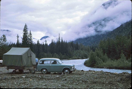 Camping by a river - river, people, nature, car, other