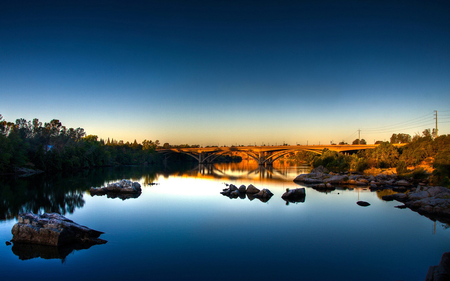 Bridge - sky, trees, water, nature, lakes, reflection, beautiful, architecture, rivers, bridges