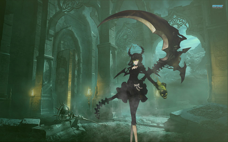 Dead Master - girl, angel, destiney, attack, black, hell, fate, fight, war, spear, anime, green, sword, dead master, powers, black rock shooter