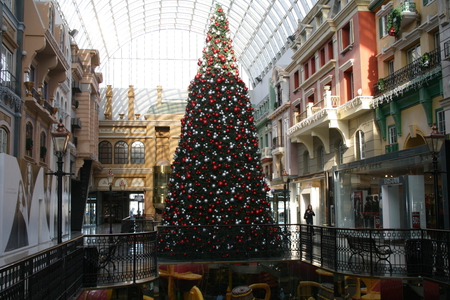 Tallest Christmas tree at West Edmonton Mall , Alberta  - christmas tree, silver, red, green, photography, Mall