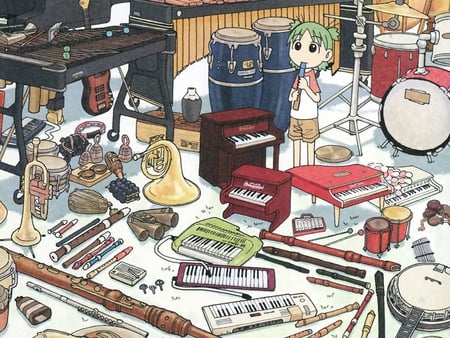 yotsuba - music, kid, green hair, yotsba