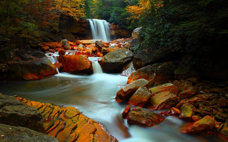 WATERFALLS - autumn, trees, stream, waterfalls, waterfall, foliage, rocks, fall, forest, beautiful, stones