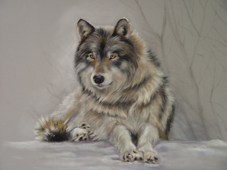 Snow day - wolf, painting, wildlife, art, animal