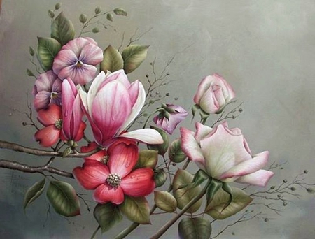 Delicate flowers - flower, art, nature, painting