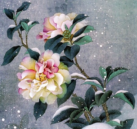 Urgently to improve the mood of the snow-covered flower Yao Xuan Yun - nature, painting, art, yao xuan yun, flower